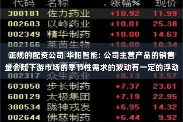 正规的配资公司 华阳智能: 公司主营产品的销售量会随下游市场的季节性需求的波动有一定的浮动