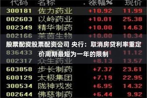 股票配资股票配资公司 央行：取消房贷利率重定价周期最短为一年