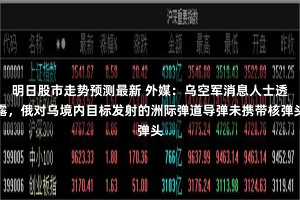 明日股市走势预测最新 外媒：乌空军消息人士透露，俄对乌境内目